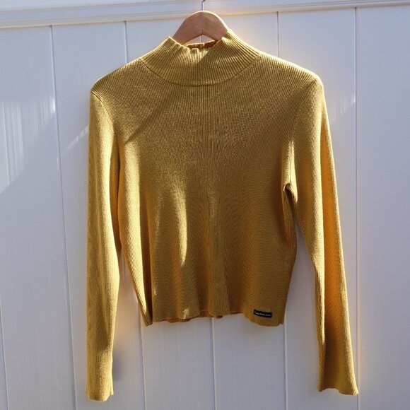 Cropped Long Sleeve Mock Neck Ribbed Knit XL Lightweight Pullover Sweater - Picture 1 of 7